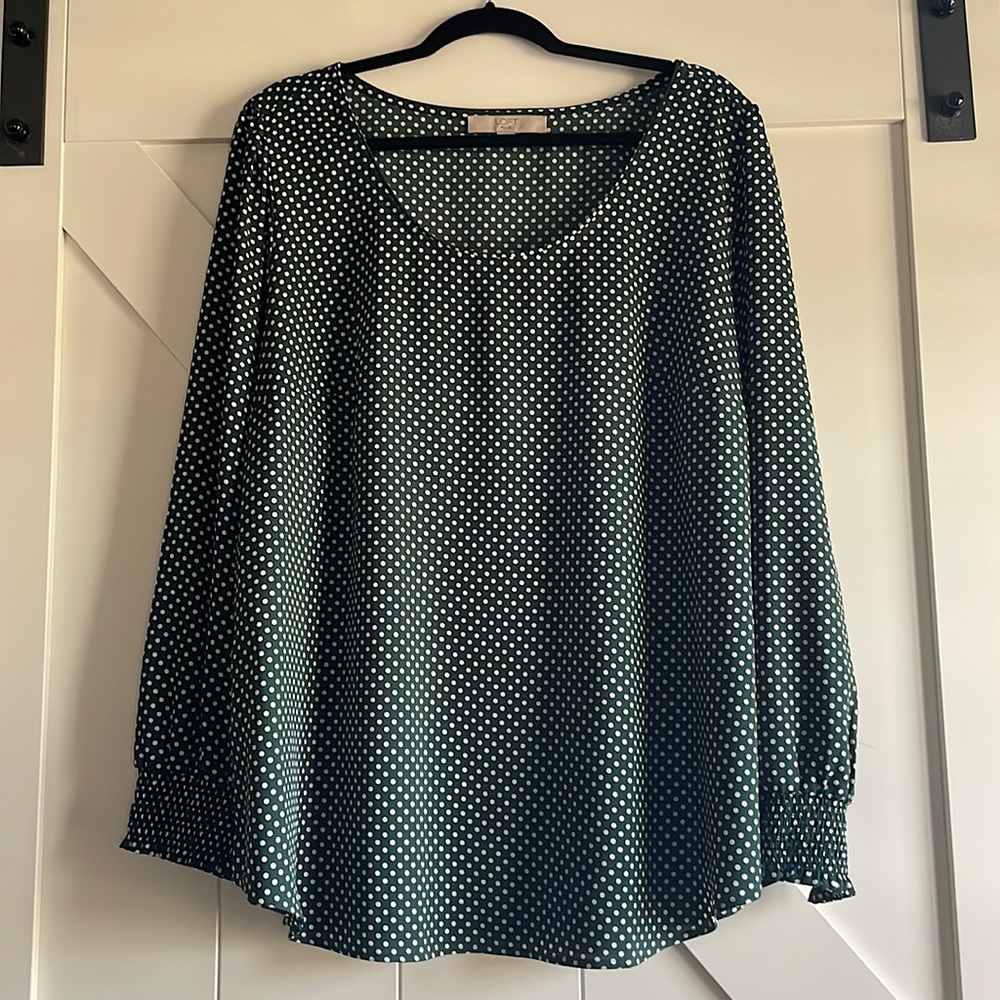 Loft Plus green polka dot blouse